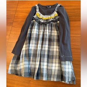 Catimini Gray and Yellow Plaid Dress size 6
